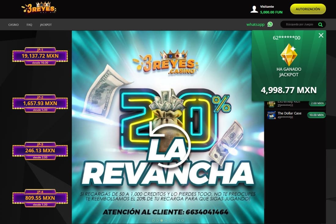 Promoción 3Reyes muestra bono del 20% con dinero volando y número de contacto